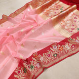 Light pink colour pure kora Handwoven banarasi saree