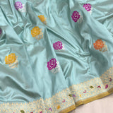 Sky Blue colour pure katan silk Handwoven banarasi saree