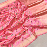Baby pink colour pure katan silk Handwoven banarasi jungla saree