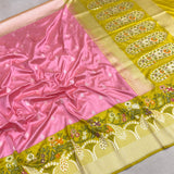 Prink colour pure katan saree handwoven banarasi saree