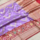 Lavender colour pure katan silk Handwoven banarasi saree