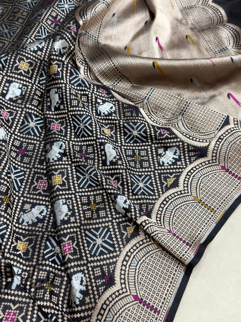 Black colour pure Katan silk handwoven banarasi saree