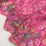 Pink colour pure kora net handwoven Banarasi saree