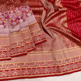 Red colour pure katan silk Handwoven banarasi tanchoi saree