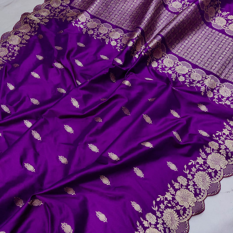 Purple colour pure katan silk handwoven banarasi saree