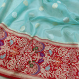 Sky Blue Color Pure Kora Silk Handwoven Banarasi Saree