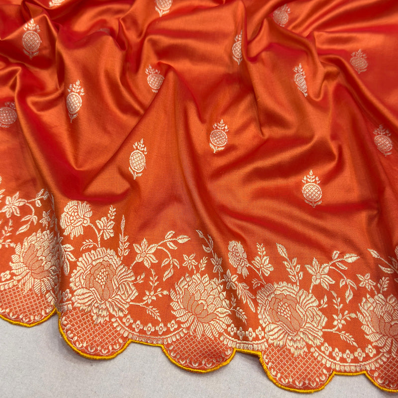 Orange colour pure katan silk Handwoven banarasi saree