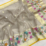 Grey colour pure Kora jamdani handwoven banarasi saree