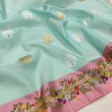 Sky Blue Colour Pure Kora Silk Handwoven Banarasi Saree