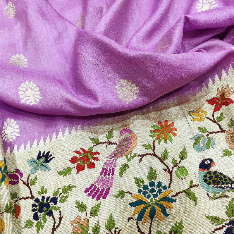 Lavender Color Pure tussar Handwoven Banarasi Saree