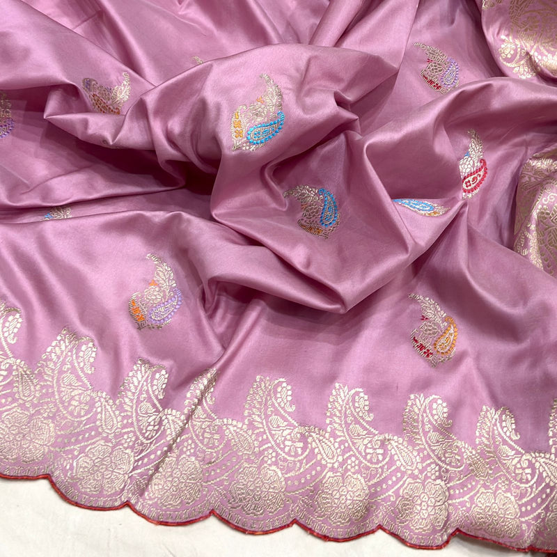 Light pink colour pure katan silk Handwoven banarasi saree