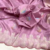 Light pink colour pure katan silk Handwoven banarasi saree