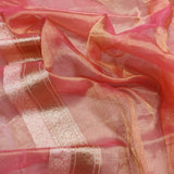 Peach Color Pure Tissue Silk Handwoven Banarasi Saree