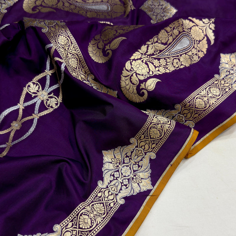 Purple colour Pure katan silk Handwoven banarasi saree