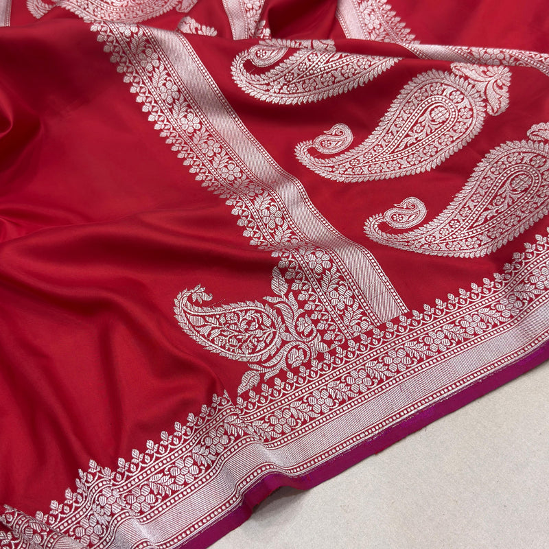 Red colour pure katan silk Handwoven banarasi saree
