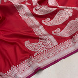 Red colour pure katan silk Handwoven banarasi saree
