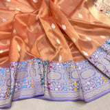 Peach colour pure tissue Handwoven Banarasi saree