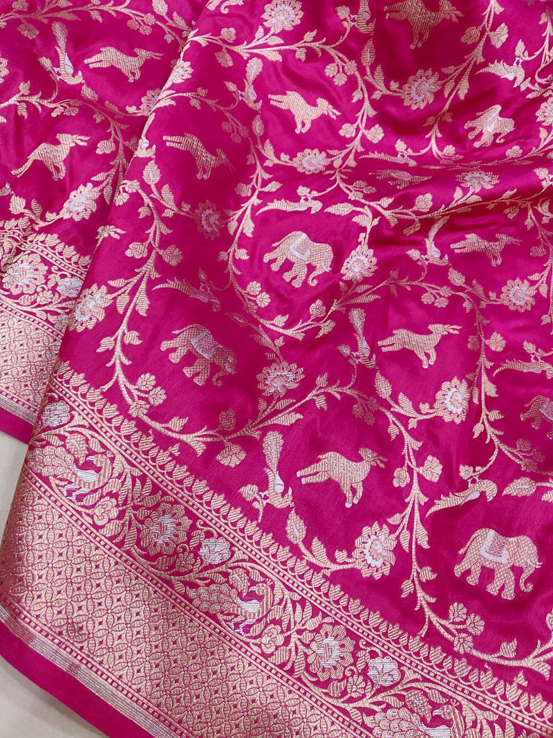 Pink colour pure Katan silk handwoven banarasi saree