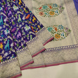 Royal blue Pure Kora Silk Handwoven Banarasi Saree