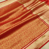 Red colour pure katan silk Handwoven banarasi Tanchoi saree
