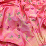 Baby pink colour pure katan silk Handwoven banarasi jungla saree