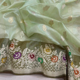 Light green colour pure Kora handwoven banarasi saree
