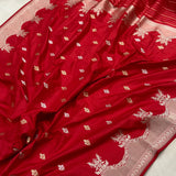 Red colour pure katan silk Handwoven banarasi saree