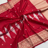 Red colour pure katan silk Handwoven banarasi saree
