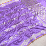 Lavender colour pure katan silk handwoven banarasi saree