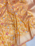 Yellow colour Dual Shade Pure Katan Silk Handwoven Banarasi Saree