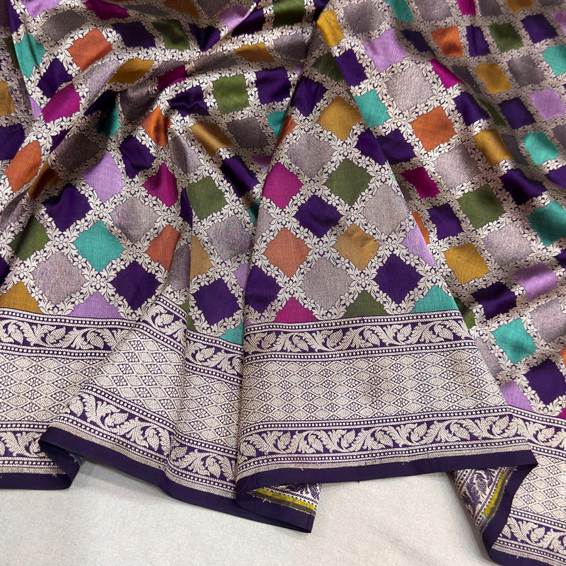 Multicolour pure katan silk Handwoven banarasi Rangkat saree