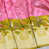 Prink colour pure katan saree handwoven banarasi saree