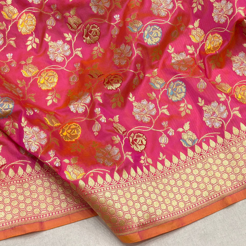 Dual shade pure katan silk Handwoven banarasi saree