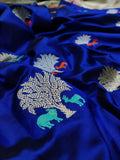 Royal blue Colour Pure Katan Silk Handwoven Banarasi Saree