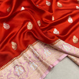 Red colour pure katan silk Handwoven banarasi saree