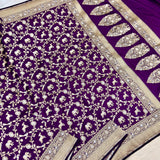 Purple colour pure katan silk Handwoven banarasi saree