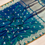 Peacock colour pure katan silk Handwoven banarasi saree