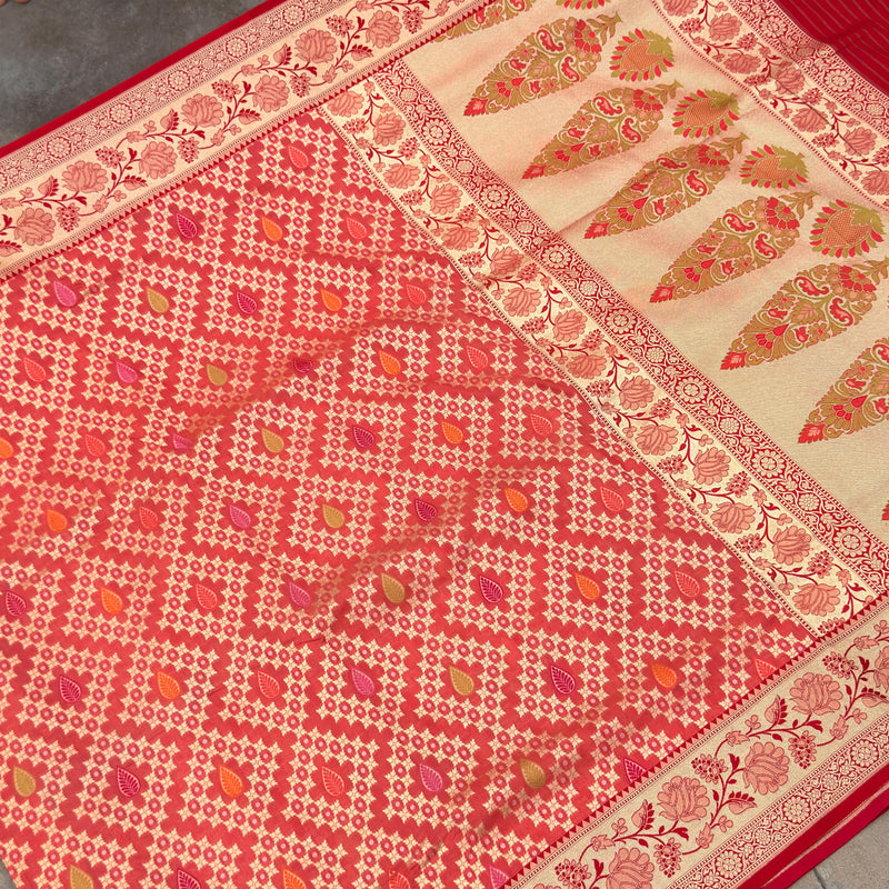 Peach colour pure katan silk Handwoven banarasi saree