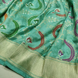Aqua colour Pure Katan Silk Handwoven Banarasi Saree