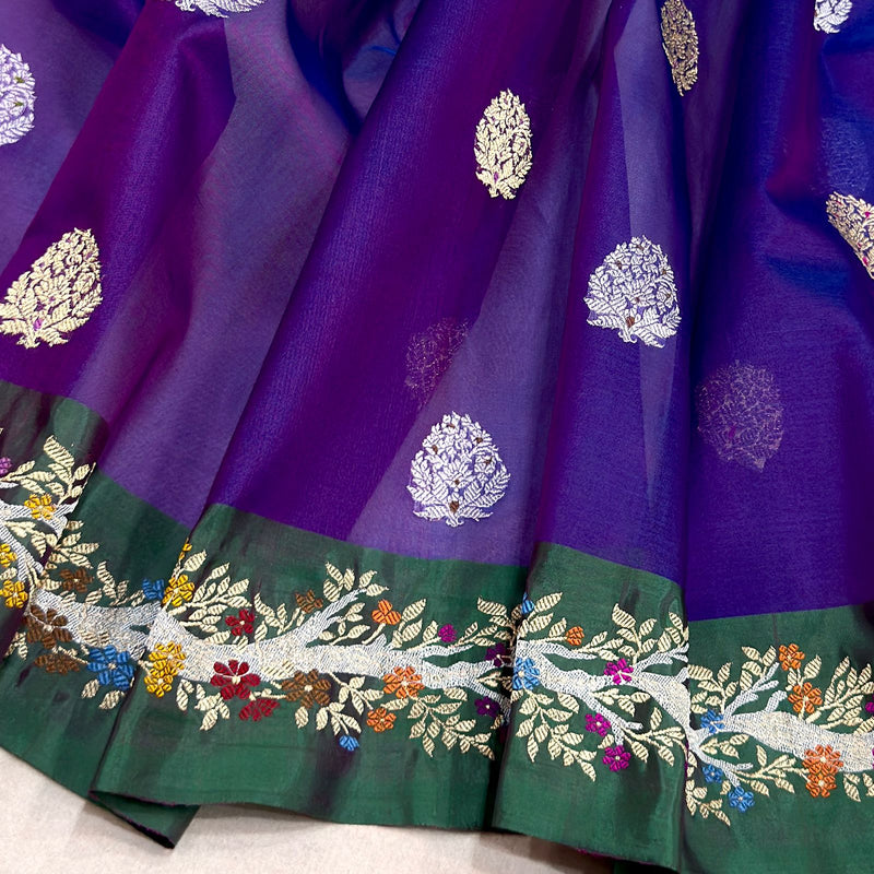 Dual shade pure kora Handwoven Banarasi saree
