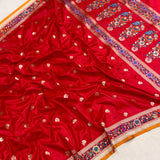 Red colour pure katan silk Handwoven banarasi saree