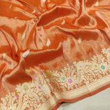 Orange colour Pure Tissue Silk Handwoven Banarasi Saree
