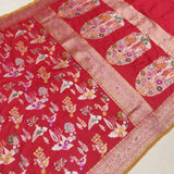 Red colour pure katan silk Handwoven banarasi saree