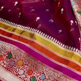 Wine colour pure Kora handwoven banarasi saree