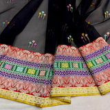 Black colour pure kora Handwoven Banarasi saree