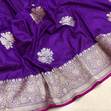 Purple colour pure katan silk Handwoven banarasi saree