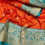 Orange colour Pure Katan Silk Handwoven Saree