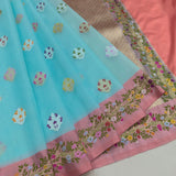 Sky Blue Colour Pure Kora Silk Handwoven Banarasi Saree