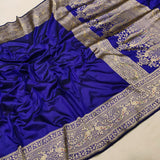 Royal blue Colour Katan Silk Handwoven Banarasi Saree