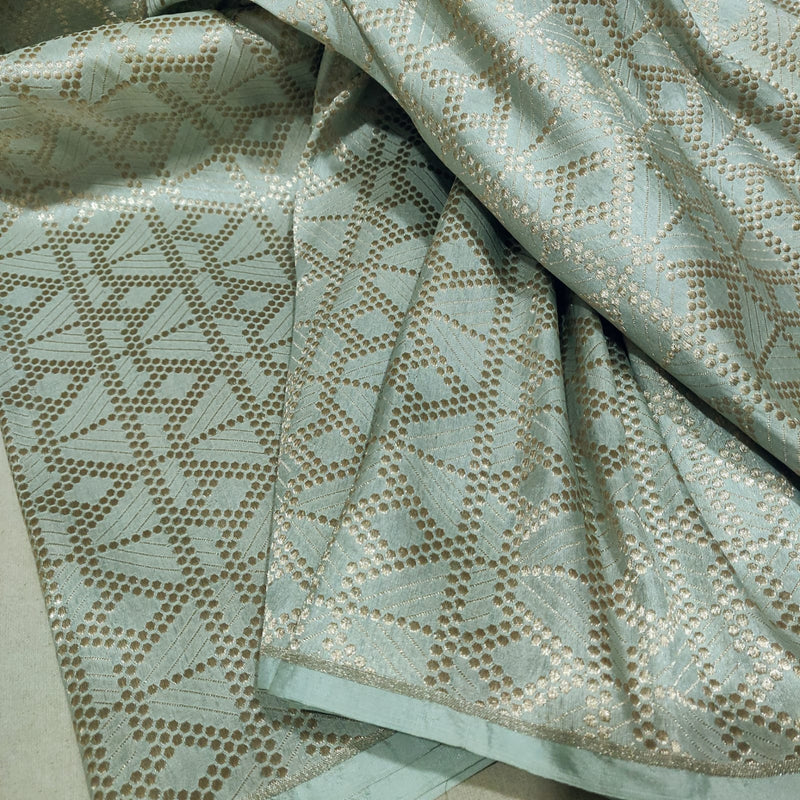 Sky blue colour Pure Katan Silk Banarasi Fabric